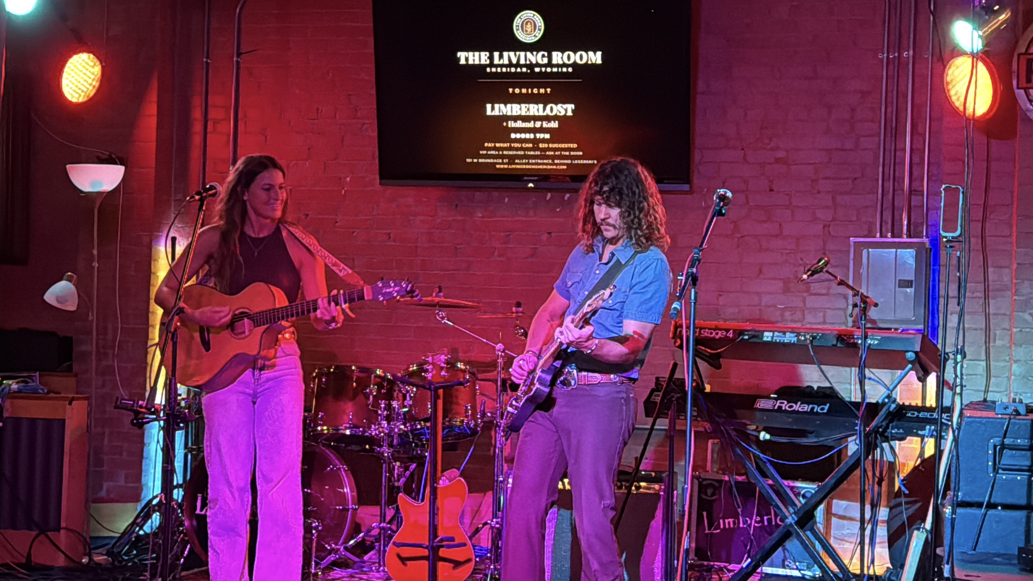 Holland Dotson and Kohl Johnathan playing to a small Wyoming crowd at The Living Room in Sheridan